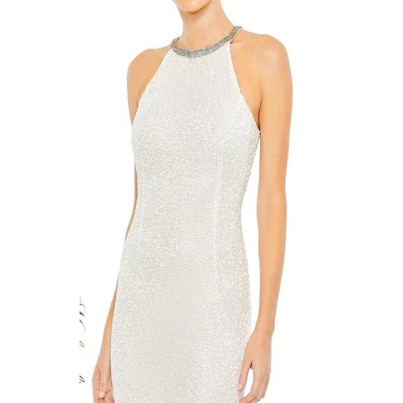 Mac Duggal Beaded Halter Neck Column Sheath Gown Sleeveless White Bridal Sz 14 - Picture 5 of 16